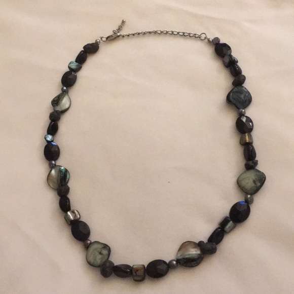 Black Blue Faux Jasper Shellac Stone Necklace - Picture 2 of 4